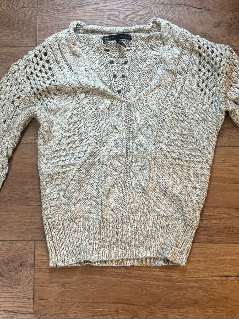 White House Black Market Green Open-Knit V-Neck Sweater